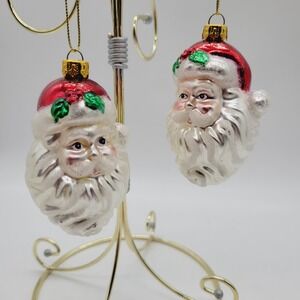 Vtg The Brass Key Santa Claus Head Glass Christmas Ornament Hand Crafted 2002